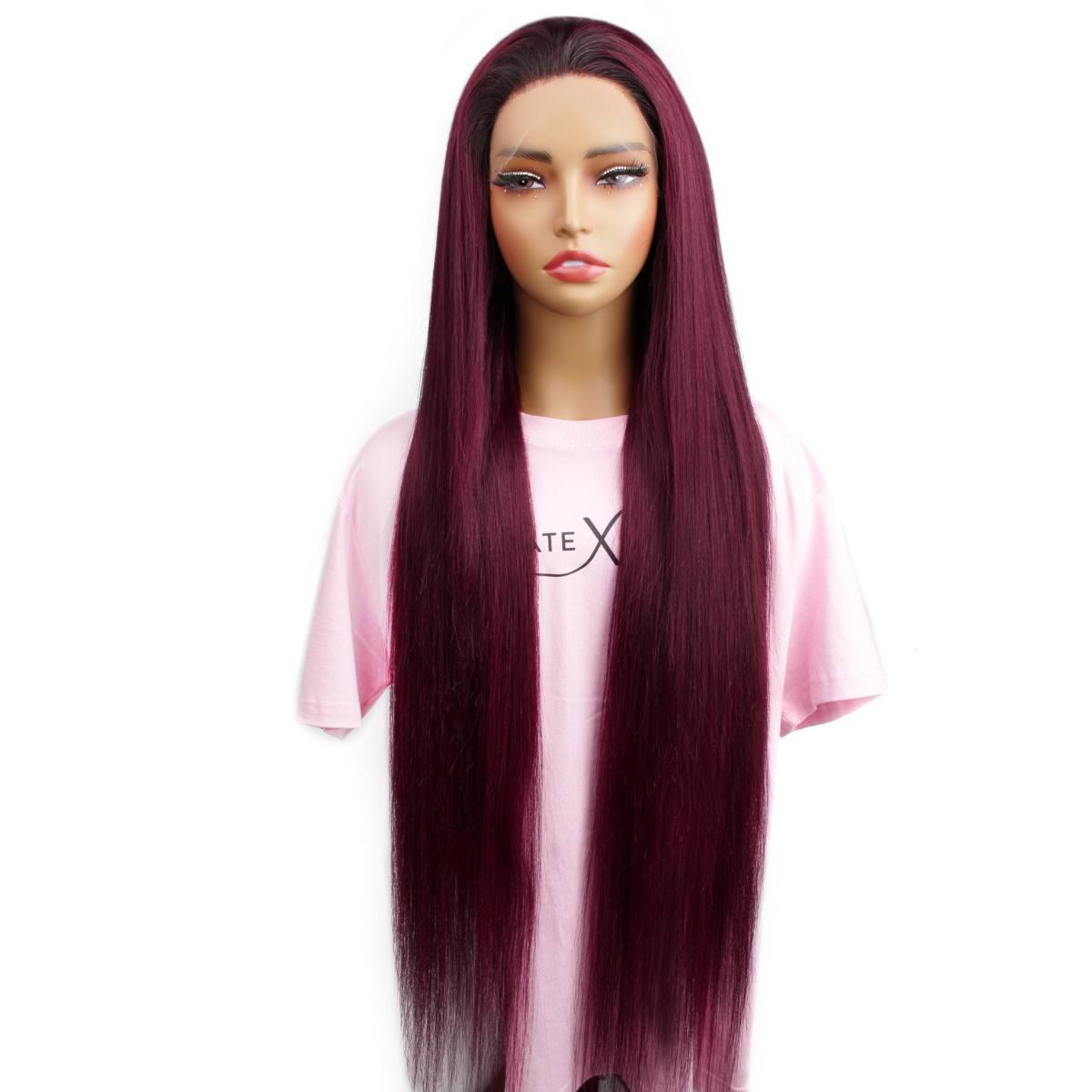 Ombre Burgundy Lace Front Wig - Long Straight Heat Resistant Synthetic Hair
