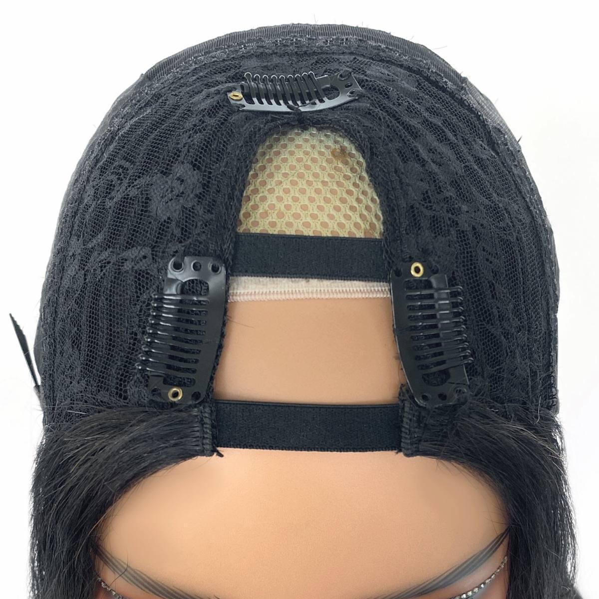 combs inside straight v part wig