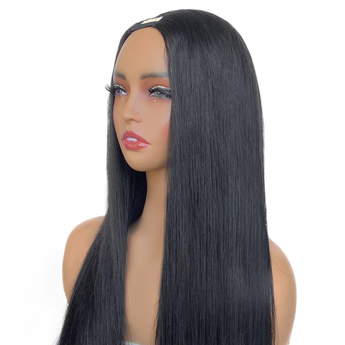 straight v part wig side view