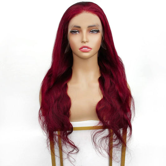 front of Burgundy Body Wave 13x4 Transparent Lace Front Wig