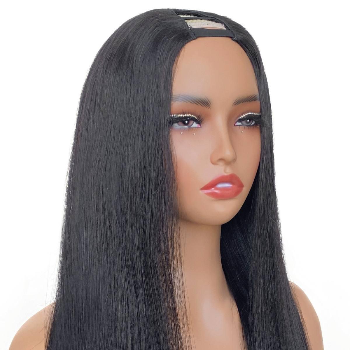 straight v part wig side view of front